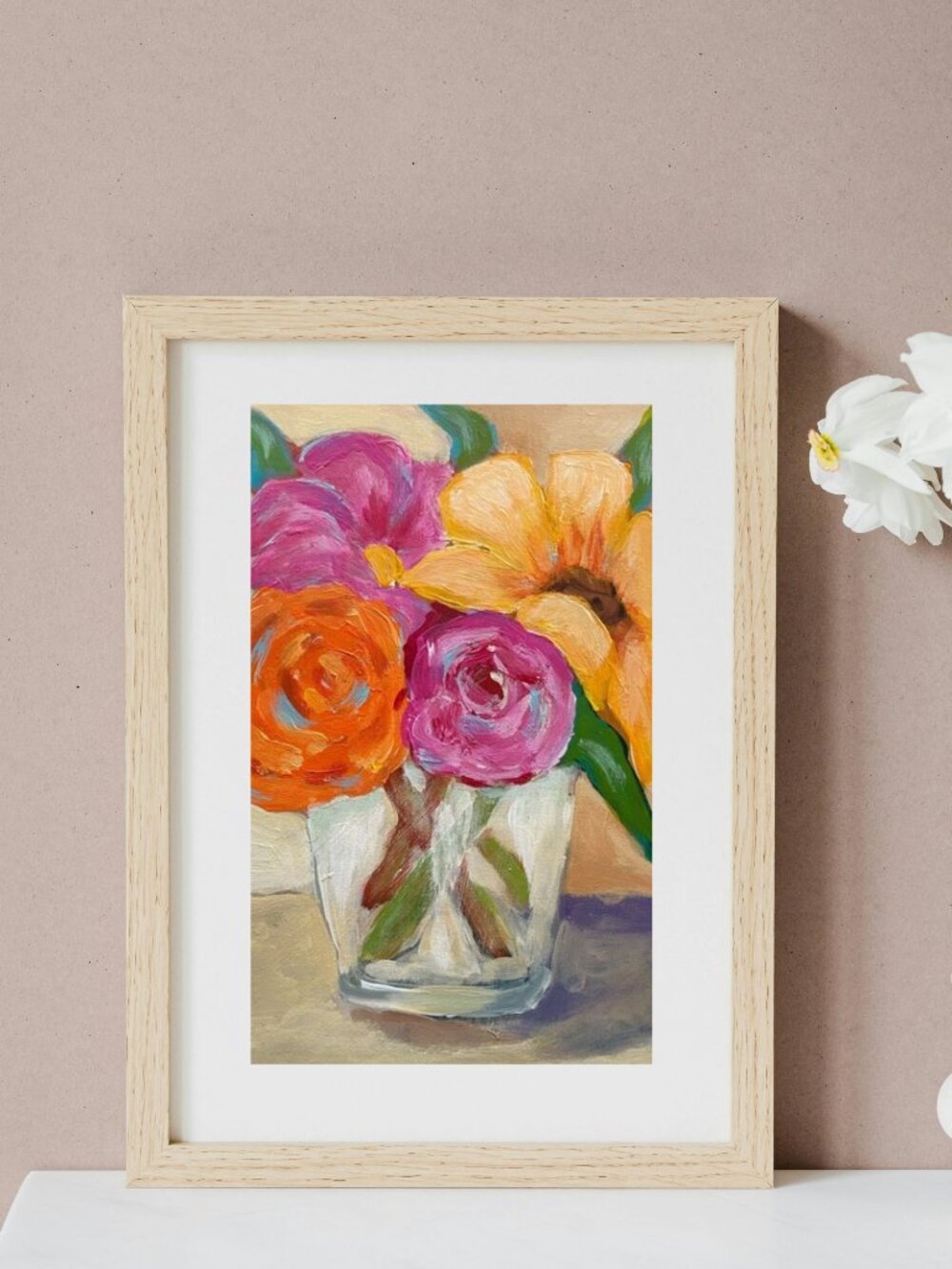 Bright Floral Bouquet Original Acrylic Painting on 6" x 9" Canvas Sheet